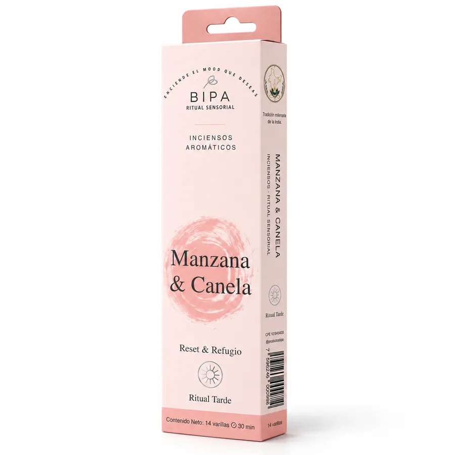 Empaque de inciensos BIPA Manzana & Canela, Ritual Tarde
